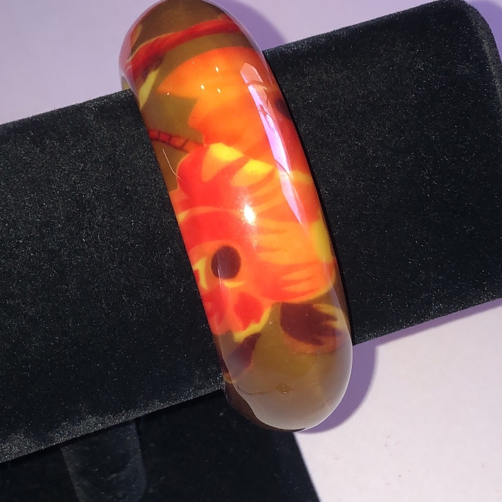 Floral Resin Boho Bangle Bracelet - Brown